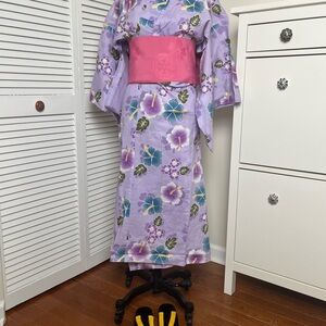 Floral Purple Yukata with Pink Obi